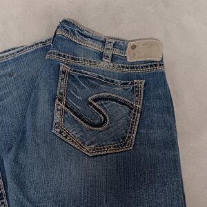 Silver Jeans Aiko Low Baby Boot Blue Jeans 33x33 Medium Wash Distressed Pocket